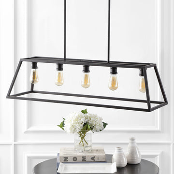 Floyd 38" Adjustable Iron Farmhouse Vintage LED Dimmable Pendant - JONATHAN Y